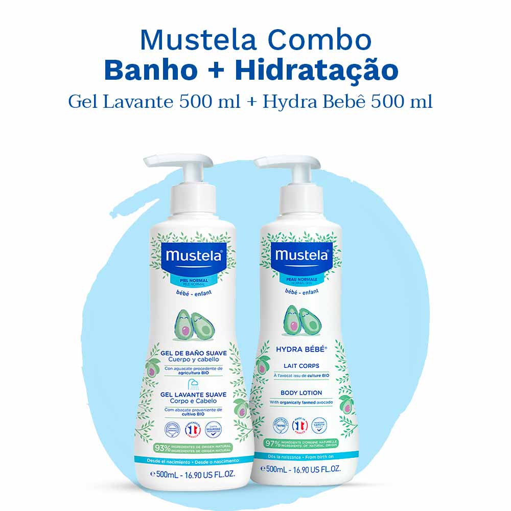 Mustela Bebê Kit Gel Lavante 500ml e Hidratante 500ml