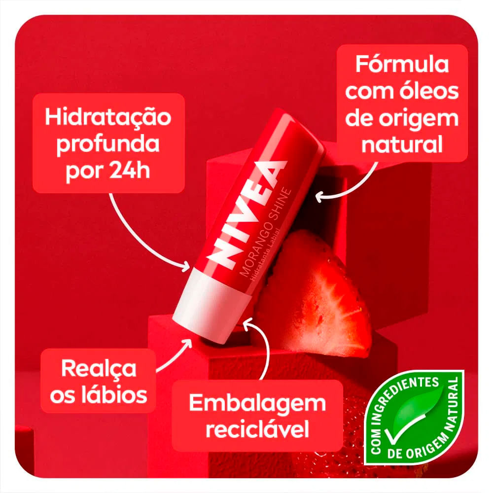 Nivea Kit Hidratante Labial Morango Shine e Original Care 2x4,8g